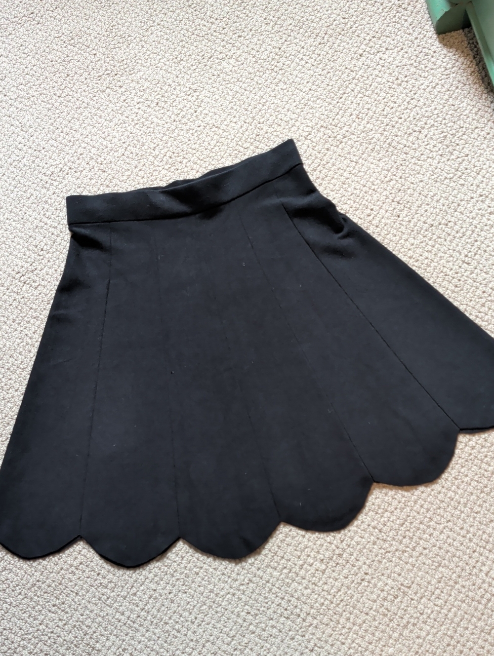 Black Scalloped Hem A-Line Knit Sweater Skirt Olivia and Grace L